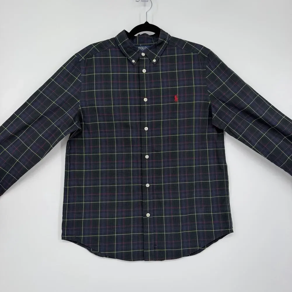 Polo Ralph Lauren Boys XL 16-30 Oxford Shirt Plaid Button Down Shirt Long Sleeve